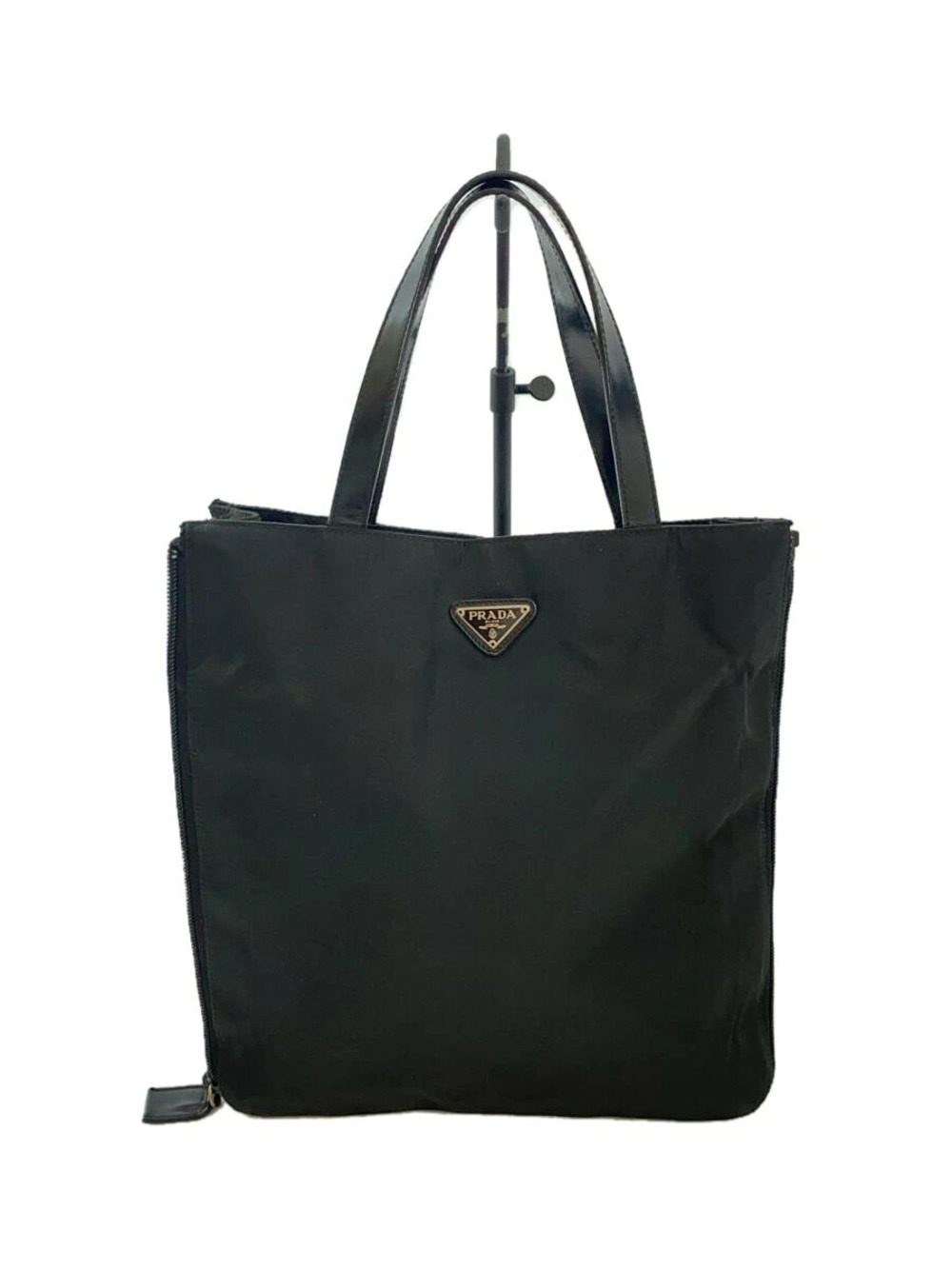 Prada Triangle Handbag Side Zip Black Solid
